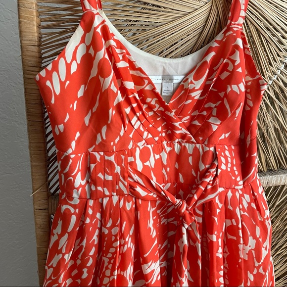 LC Lauren Conrad Orange & Cream Wrap Design Dress - Picture 2 of 5